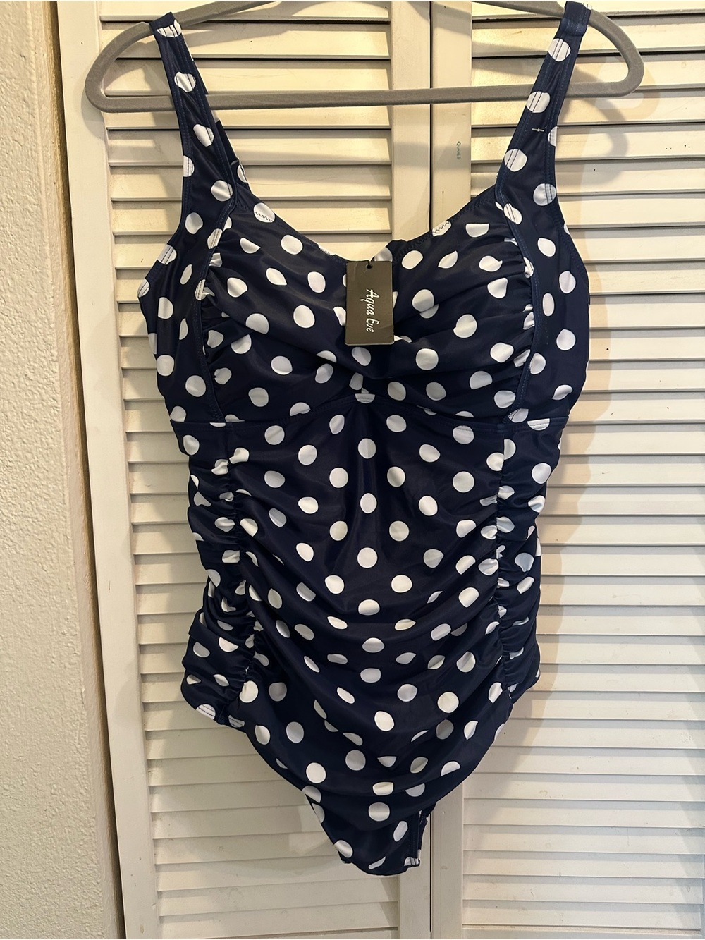 Anne Cole Navy and White Polka Dot One-Piece Footie
